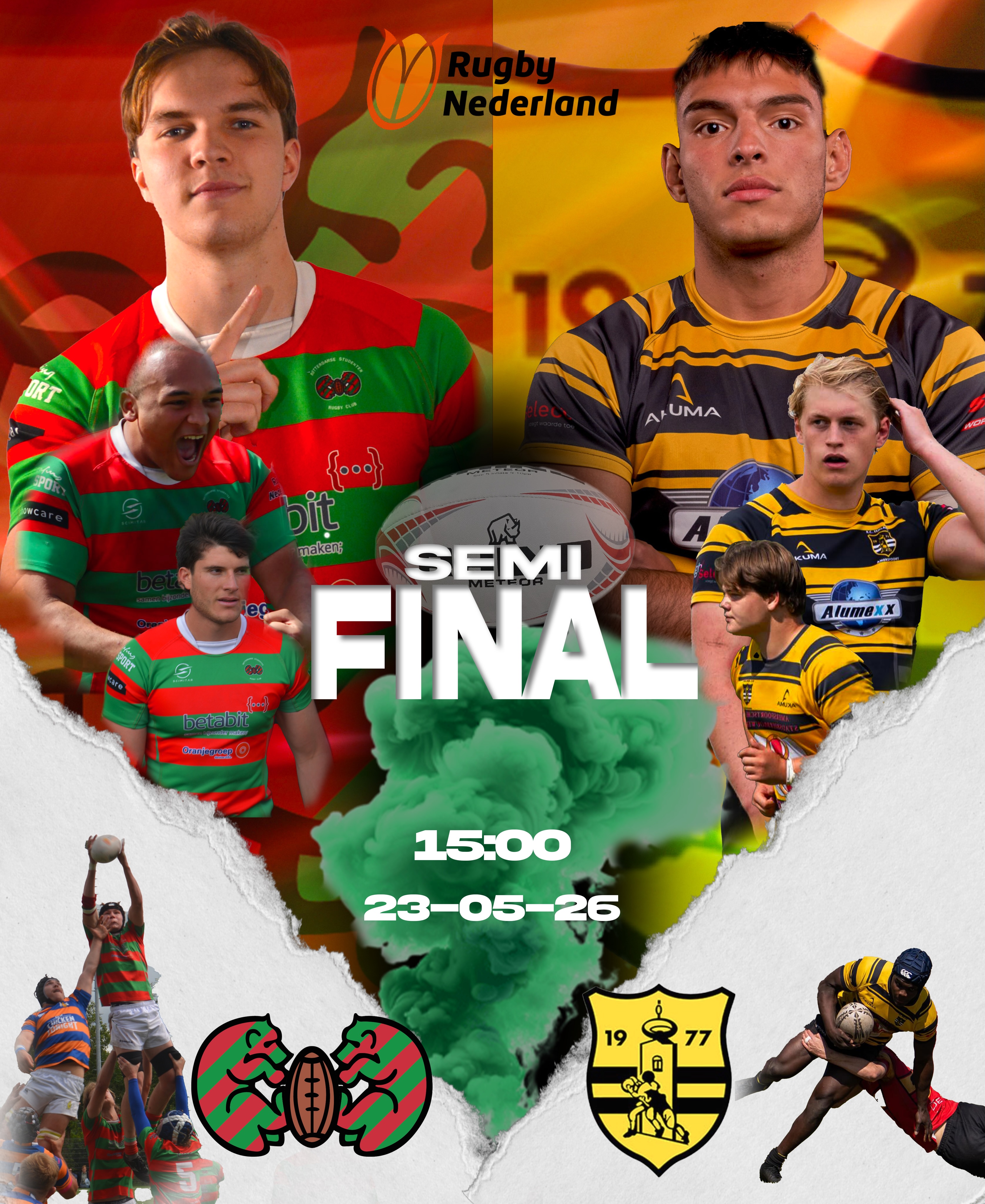 This Saturday, Future Klasse Semi-final
Come out to Amersfoort and witness it live

RSRC 1XV vs RC Eemland H2

📅 Saturday May 23rd
⏰ KO: 15:00
📍 Sportpark De Bokkeduinen, Amersfoort

#rugby #studentenrugby #futureklasse #semifinal