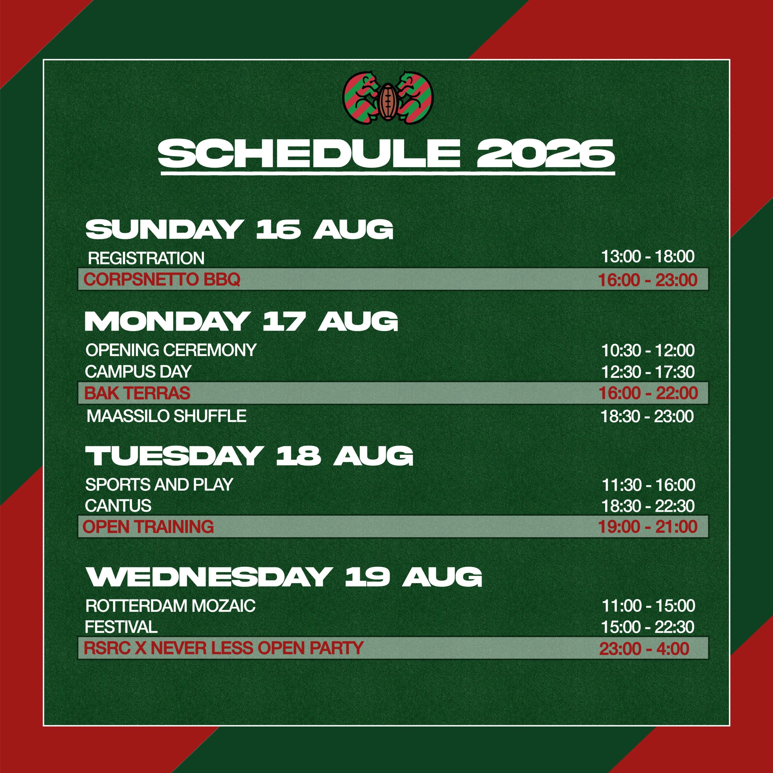 EUREKA WEEK 2026 IS ALMOST HERE!
Here is de official schedule of RSRC. For more info click the link in our bio.
Don’t forget to get your RSRC x NEVER LESS open party tickets. It’s the biggest sport association party of the year!